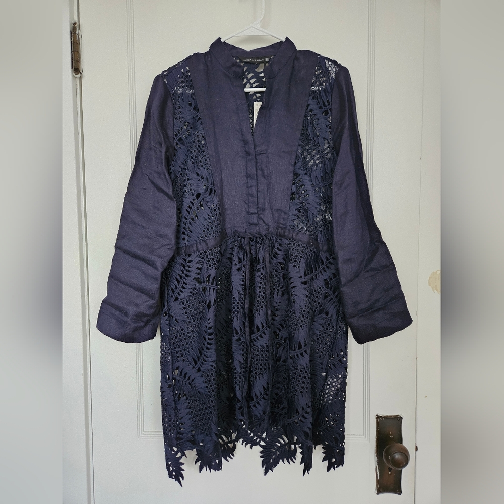 Zara Dark Navy Linen Lace Tunic/Dress
